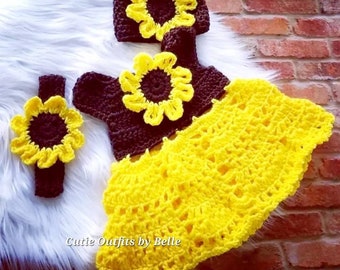 Babykleid Häkelanleitung: Herbst Sonnenblume Set (PDF Download)
