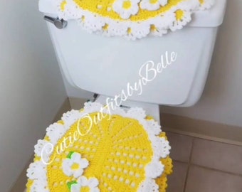 Handmade Crochet Toilet Cover Set: Floral Bathroom Decor