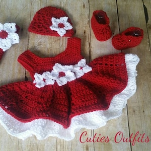 Crochet Baby Outfit, Red Baby Dress Set, Handmade Baby Headband, Newborn Outfit, Baby Shower Gift, Infant Girl Dress, Coming Home Outfit