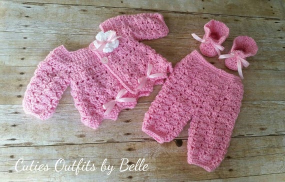 Crochet Baby Girl Clothes Baby Girl Coming Home Outfit Pink Baby Set Baby Girl Outfit Winter Newborn Clothes Baby Girl Hat and Booties