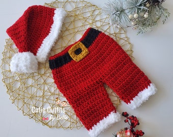 Crochet Christmas Baby Santa Outfit: Newborn Photo Prop Set