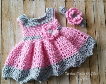 Crochet Baby Dress Pattern,  Pink 0-3 Months Baby Dress Pattern, Baby Dress Pattern Only, Pattern, Instant Download