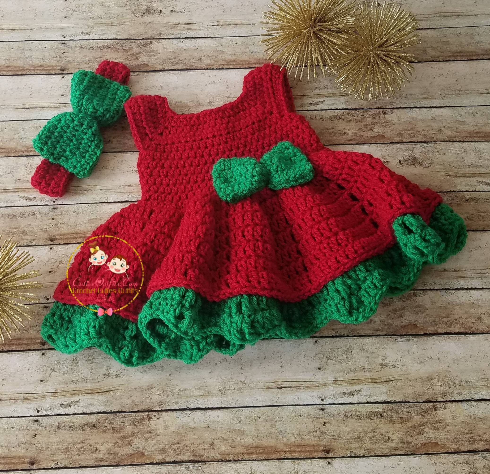 Crochet Baby Dress Red Green Baby Dress Christmas Baby Outfit