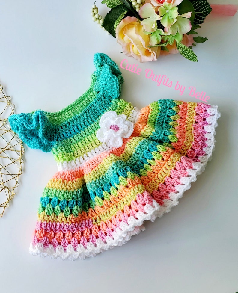 Crochet Baby Dress Pattern, Rainbow Crochet Baby Pattern, Newborn Baby Dress Pattern, Baby Dress Pattern Only, Pattern, Instant Download PDF image 1