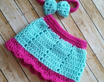 Mönster för virkad babykjol: Klänning för nyfödd, pannband (PDF-mönster)