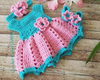 Crochet Baby Dress, Crochet Baby Outfit, Pink Baby Dress, Coming Home Outfit,Baby Shower Gift, Dress with Headband, Vestido de Bebe  Nina