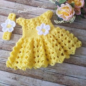 Crochet Baby Dress Pattern, Almost Free Crochet Pattern, 0-3 Months Yellow Baby Dress, Baby Dress Pattern Only, Pattern Instant Download imagem 1