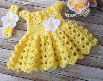 Modèle de robe de bébé au crochet, modèle de crochet presque gratuit, robe de bébé jaune de 0 à 3 mois, modèle de robe de bébé uniquement, modèle de téléchargement instantané