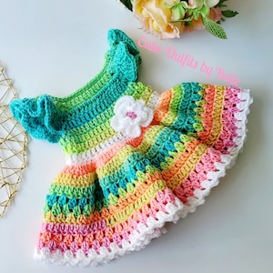 Crochet Baby Dress Pattern, Rainbow Crochet Baby Pattern, Newborn Baby Dress Pattern, Baby Dress Pattern Only, Pattern, Instant Download PDF image 4