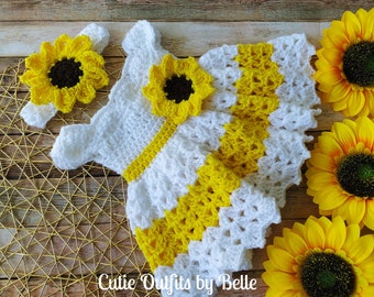 Crochet Baby Dress Pattern, Sunflower Crochet Dress Pattern, Newborn Baby Dress Pattern, Baby Dress Pattern Only, Pattern, Instant Download