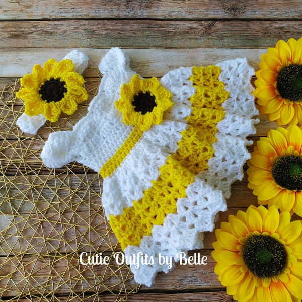 Crochet Sunflower Baby Dress Pattern: Newborn Outfit (PDF Pattern)