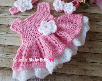 Pink Crochet Baby Dress Infant Baby Set Baby Girl Outfit