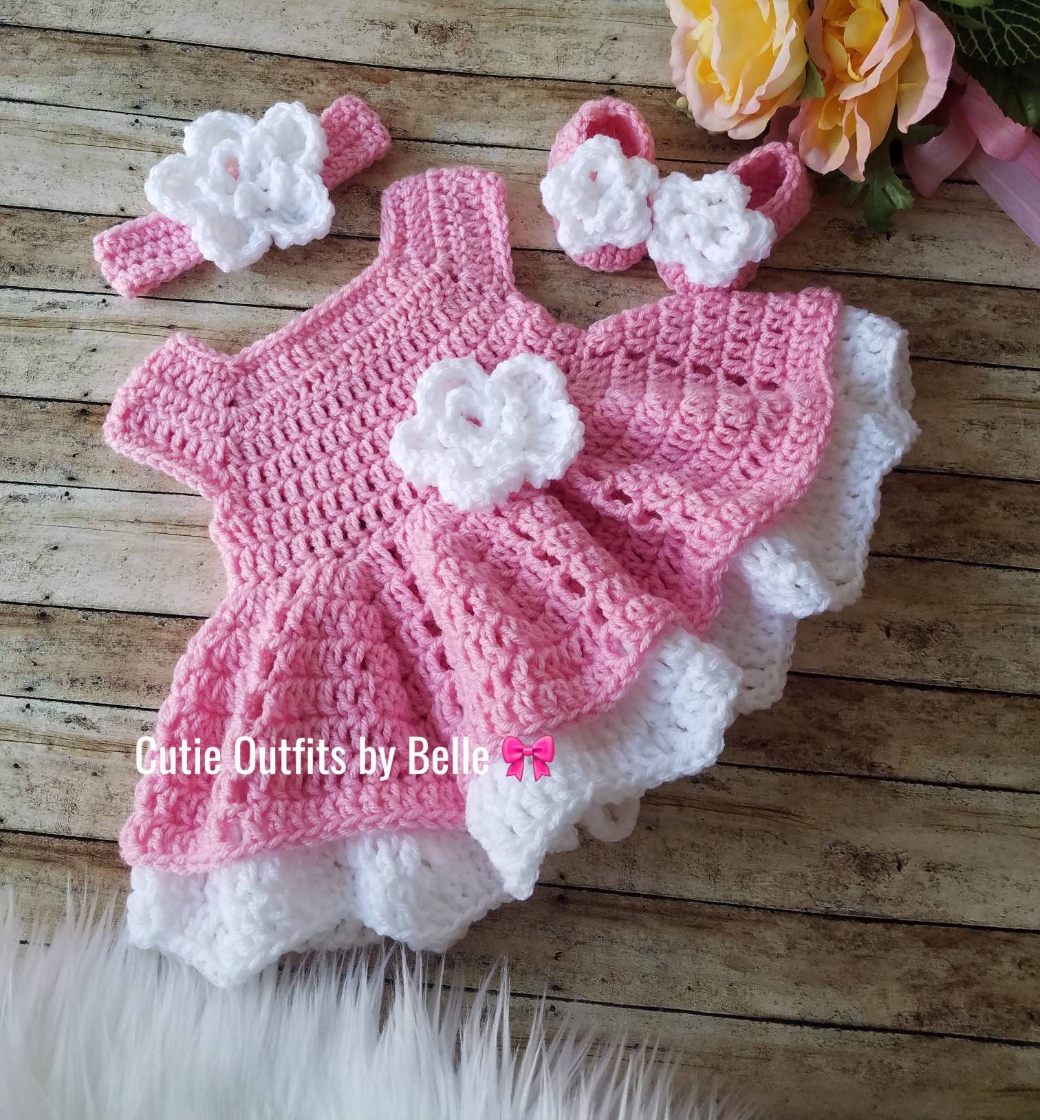 Pink Crochet Baby Dress Infant Baby Set Baby Girl Outfit - Etsy