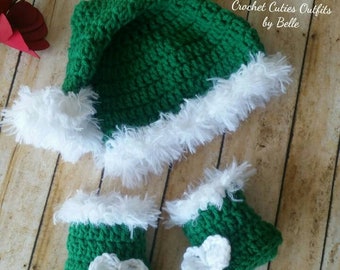 Crochet Baby Santa Hat & Shoes: Newborn Christmas Photo Prop