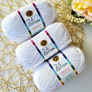 White Lion Brand Yarn, 24/7 Cotton Yarn White Color, Mercerized Cotton Yarn, Natural Fiber Yarns, Crochet Yarn, Knitting Yarn, Weaving Yarn