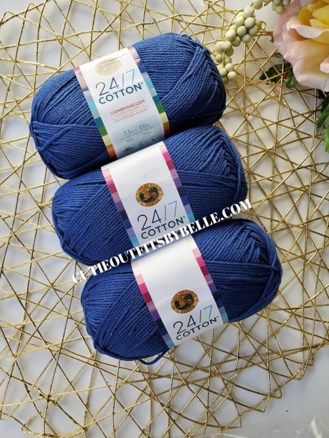 Lion Brand Navy Mercerized Cotton Yarn: 24/7 Worsted Weight - Etsy