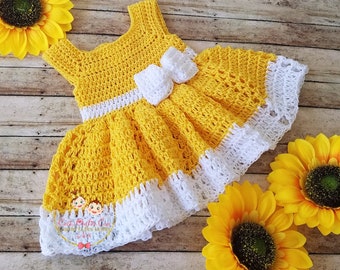Crochet Baby Dress Pattern, Almost Free Crochet Pattern, 0-3 Baby Dress Pattern, Baby Dress Pattern Only, Yellow Crochet Instant Download