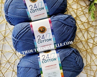 Lion Brand Yarn, 24/7 Cotton Yarn Denim Color, Mercerized Cotton Yarn, Natural Fiber Yarns, Crochet Yarn, Knitting Yarn, Weaving Yarn