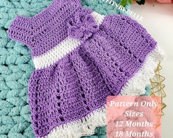 Modèle de robe de bébé au crochet 12-18 mois Modèle de robe au crochet de 18 mois, modèle de robe de bébé de 24 mois Champ de violettes Modèle PDF Téléchargement instantané