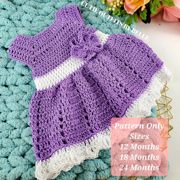 Crochet Baby Dress 12-18 Months Pattern 18 Months Crochet Dress Pattern, 24 Months Baby Dress  Field of Violets PDF Pattern Instant Download