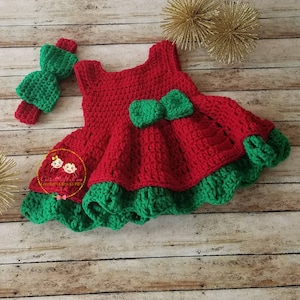 Crochet Baby Dress, Red & Green Baby Dress, Christmas Baby Outfit , Newborn Baby Outfit, Baby Shower Gift, Girl Dress, Coming Home Outfit