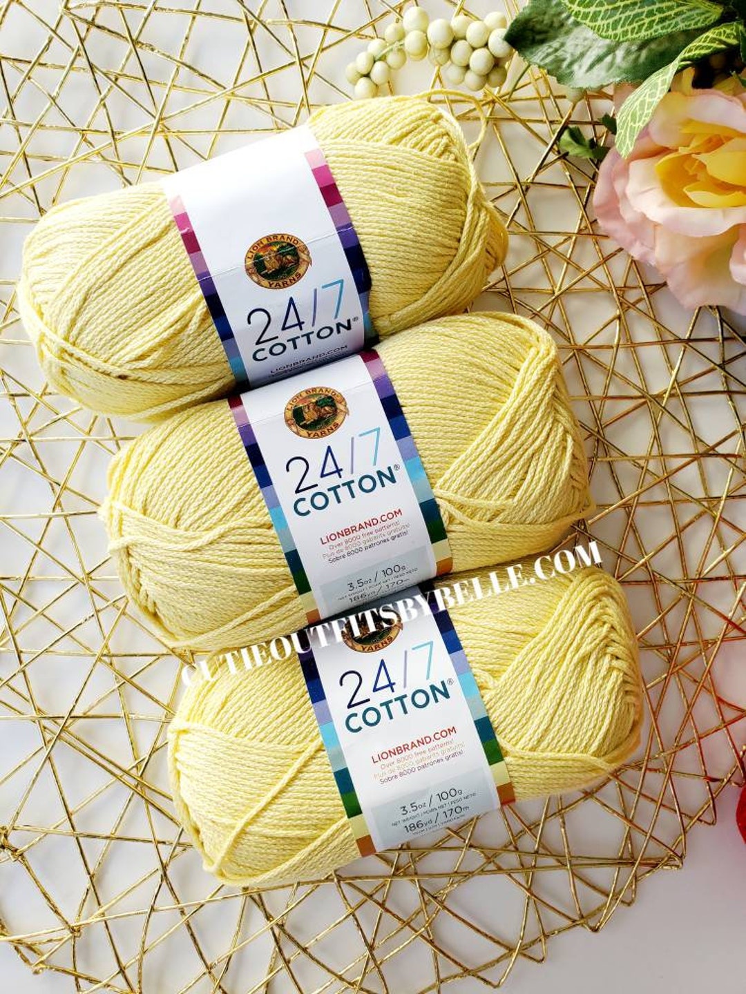 Lion Brand 24/7 Cotton Yarn, Yarn for Knitting, Crocheting, and Crafts,  Ecru, Pack of 3