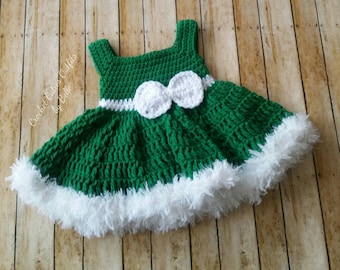 Baby Dress, Crochet Baby Dress, Green Dress, Christmas Baby Dress, Baby Shower Gift, Infant Dress, Baby Photo Prop, Vestido de Bebe Nina