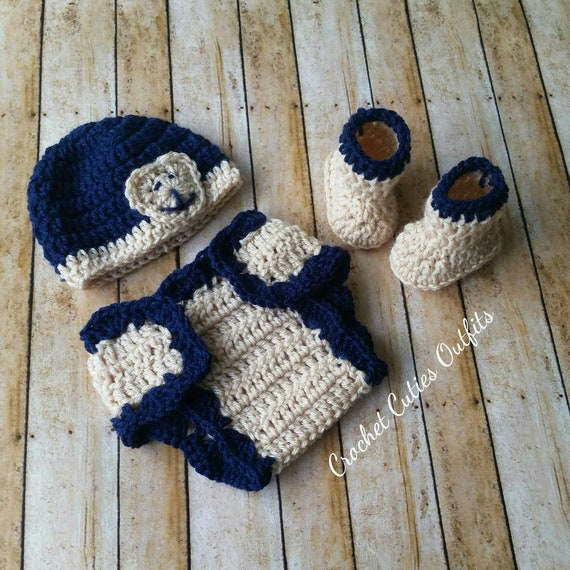 Crochet Baby Outfit: Newborn Photo Prop, Hat & Diaper Set