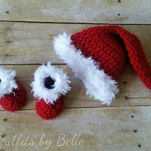 Baby Santa Hat, Christmas Hat, Crochet Baby Hat, Newborn Photo Prop, Baby Boy Santa, Baby Girl Santa, Long Tail Hat, Santa Photo Prop Shoes
