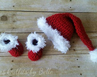 Crochet Baby Santa Hat & Shoes: Newborn Christmas Photo Prop