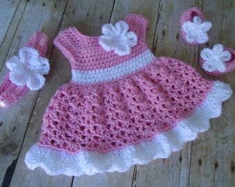 Red Crochet Baby Dress Infant Baby Dress Handmade Baby Girl