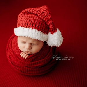 Baby Christmas Hat, Christmas Hat, Crochet Baby Hat, Newborn Photo Prop, Baby Boy Santa, Baby Girl Santa, Long Tail Hat, Photo Prop Navidad
