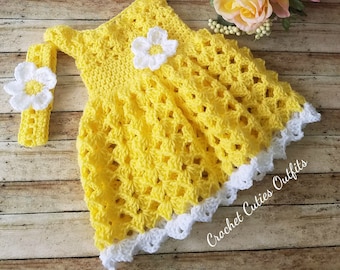 Crochet Baby Dress Pattern: 0-3 Months, Headband & Flower (PDF Pattern)