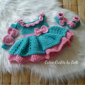 Crochet Baby Dress, Pink Baby Dress, Handmade Baby Headband, Newborn Baby Outfit, Baby Shower Gift, Infant Girl Dress, Coming Home Outfit