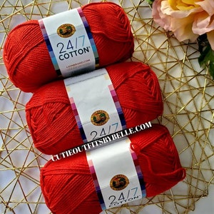 Red Lion Brand Yarn, 24/7 Cotton Yarn, Mercerized Cotton Yarn, Natural Fiber Yarns, Crochet Yarn, Knitting Yarn, Weaving Yarn