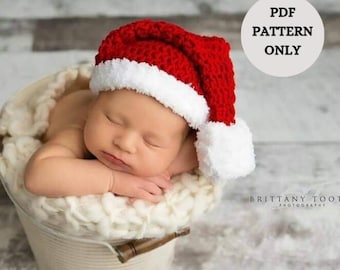 かぎ針編みのクリスマスベビーハットの編み図：新生児、0～3ヶ月用（PDFデジタルパターン）
