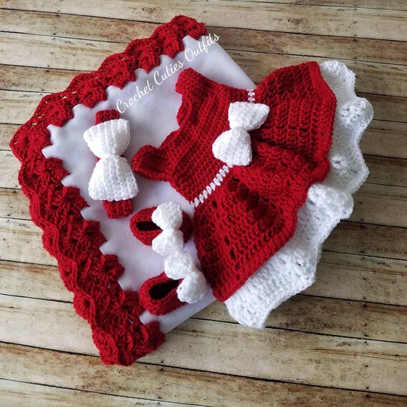 Robe De Bebe Au Crochet Robe De Bebe Rouge Bandeau De Bebe Etsy