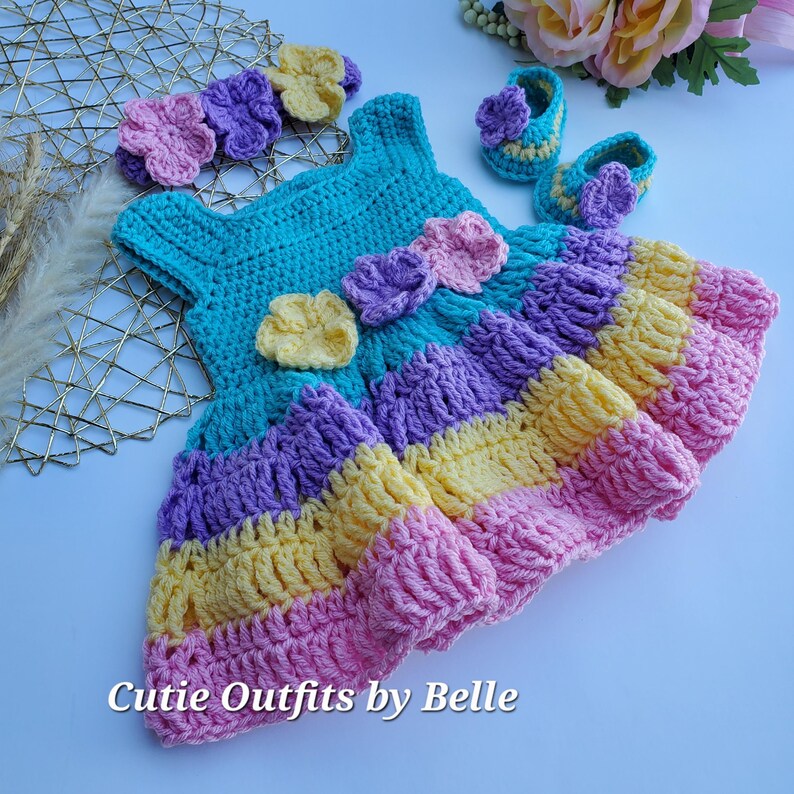 03 Months Baby Dress, Colorful Easter Crochet Baby Dress, Infant Baby