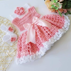 Pink Cotton Crochet Baby Dress, Infant Baby Dress, Handmade Baby Girl Gift, Newborn Baby Dress, Baby Shower Gift, Girl Dress, Baby Gift