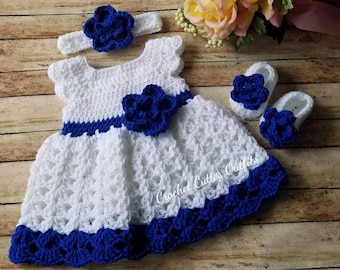 Gehäkeltes Babykleid, Babykleid für Kleinkinder, Mädchenkleid, Neugeborenenkleid, Babygeschenk, blaues Kleid, Heimkehr-Outfit