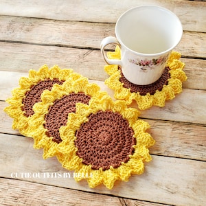 Crochet Coaster PATTERN Sunflower Coaster Coffee Coaster Kitchen Decor Pattern