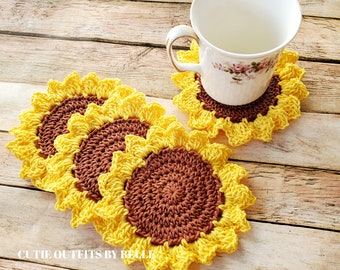 Crochet Coaster PATTERN Sunflower Coaster Coffee Coaster Kitchen Decor Pattern