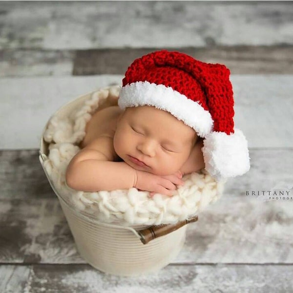 Baby Santa Hat, Christmas Hat, Crochet Baby Hat, Newborn Photo Prop, Baby Boy Santa, Baby Girl Santa, Long Tail Hat, Santa Photo Prop