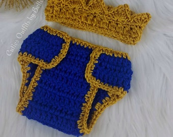 Baby Boy Outfit, Blue Newborn Baby Boy, Newborn Infant Outfit, Crochet Baby King, Crochet Prince Set, Newborn Photo Prop, Baby Boy Clothes