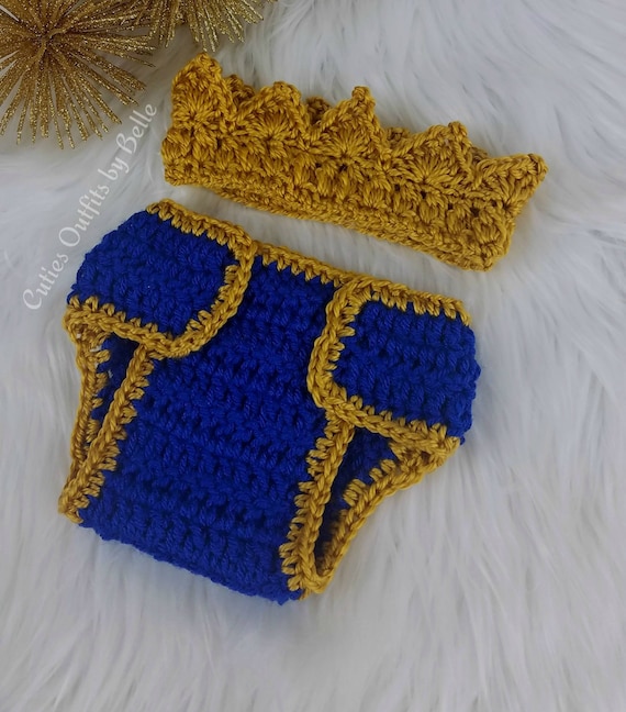 Crochet Baby King Outfit: Blue Newborn Prince Set, Photo Prop