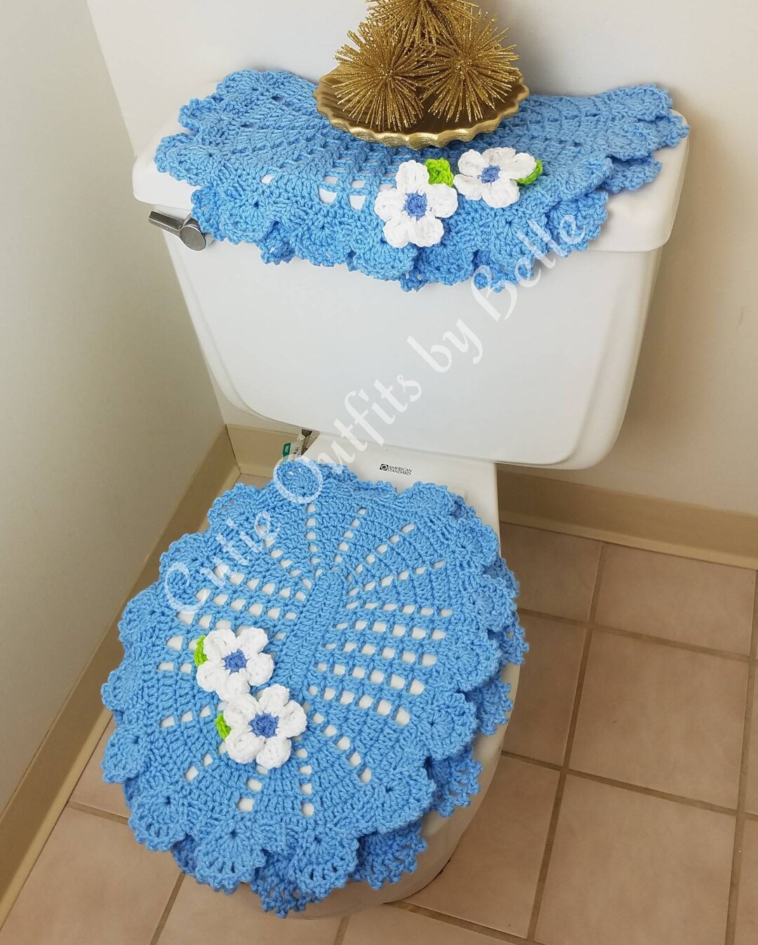 Toilet Seat Cover Lid Cover for Toilet Seat Cover for Bathroom handmade Toilet Tank Cover Crocheted Lid Cover Crochet Tank Covers Blue Etsy UK