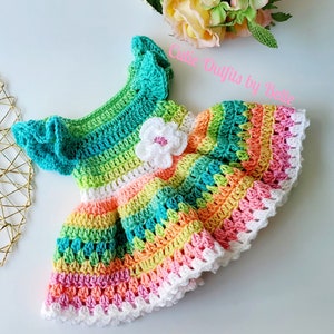 Crochet Baby Dress Pattern, Rainbow Crochet Baby Pattern, Newborn Baby Dress Pattern, Baby Dress Pattern Only, Pattern, Instant Download PDF image 3