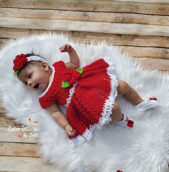 Uncinetto Vestiti Bebe Vestitino Natalizio Per Neonato All'uncinetto