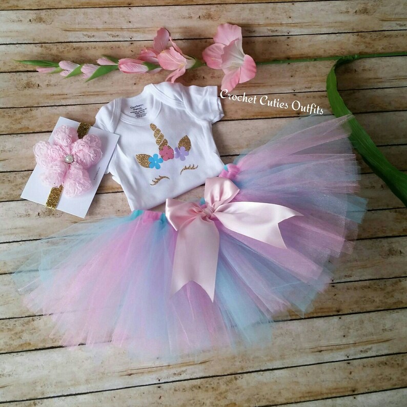 Baby Girl Tutu Set Unicorn Birthday Outfit Birthday Tutu Customized First Birthday Tutu Unicorn Birthday Tutu Personalized Baby Outfit