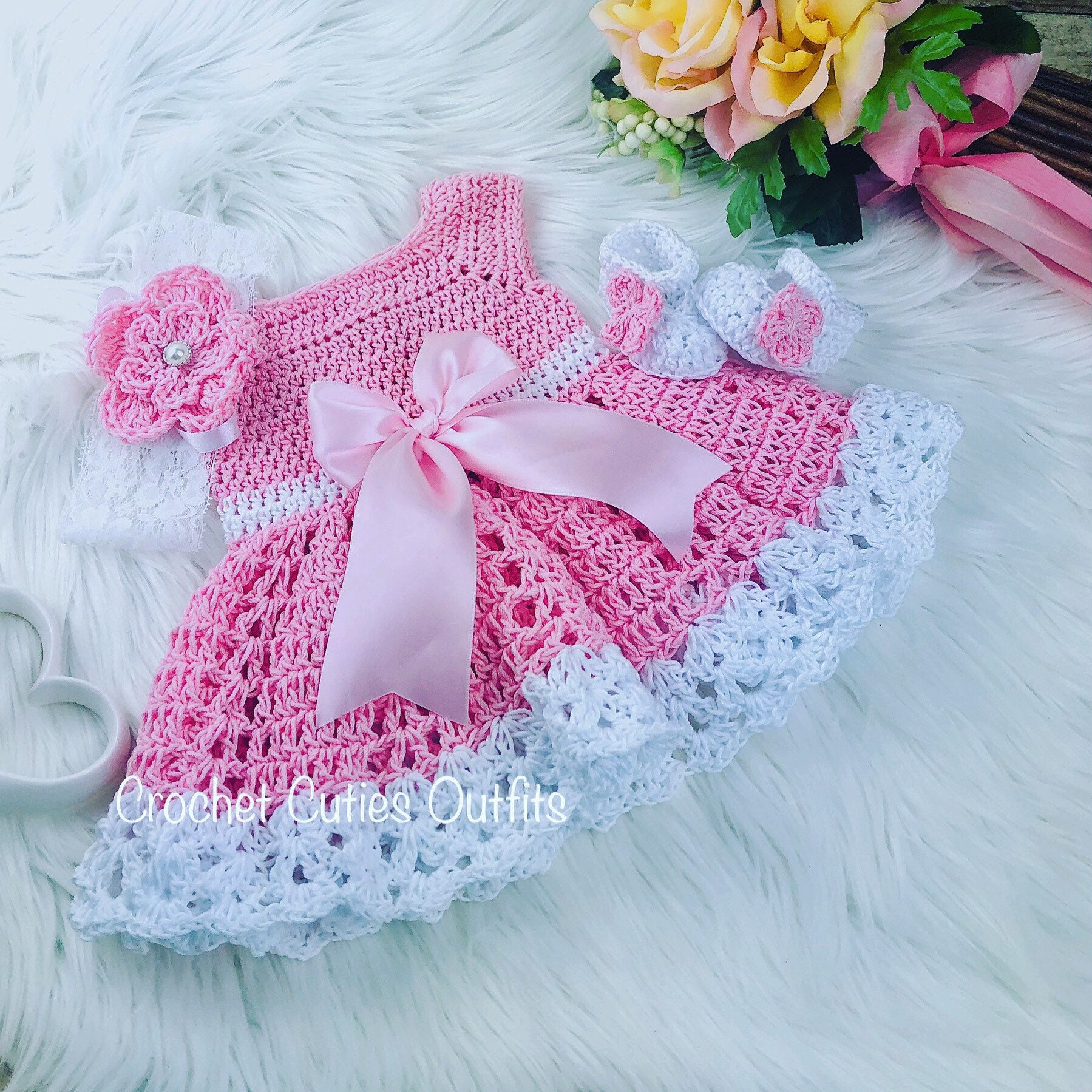 Pink Crochet Baby Dress Infant Baby Dress Handmade Baby Girl Etsy Canada